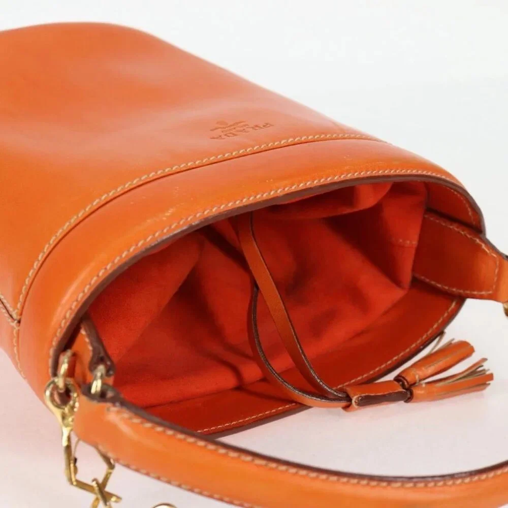 PRADA Shoulder Bag Leather 2way Orange Gold - Picture 10 of 15